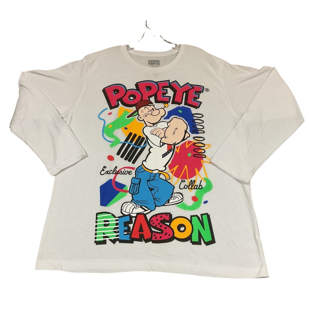 Reason Popeye Long Sleeve‎ Shirt Mens XL White Excellent Collab Graphic Tee